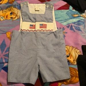 4th of July Hand smocked boys short-all